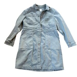 J. Jill Sage Green Denim Duster Jacket Thigh Length Sz Medium Spring Classic